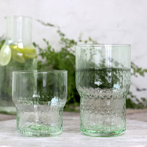 Four Handcrafted Glass Tumblers - Antique Green