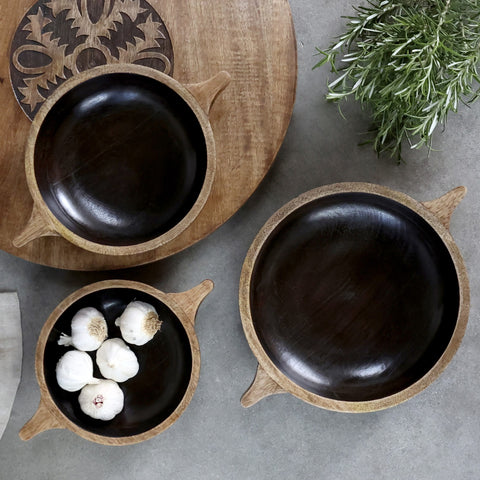 Mango Wood Bowl with Black Interior - Three Sizes