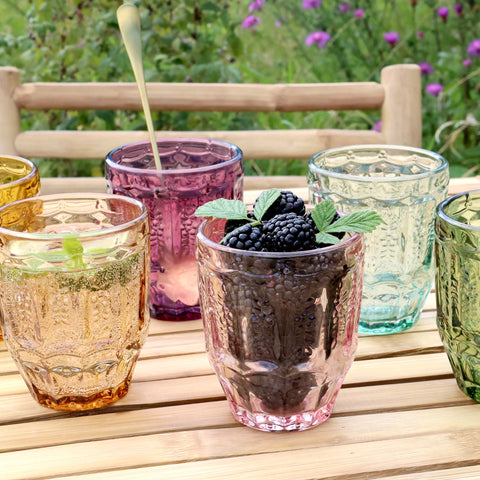 Set of Six Assorted Coloured Glass Tumblers