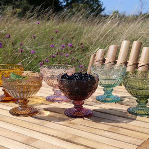 Set of Six Assorted Coloured Glass Bowls