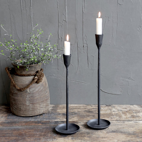 Plain Black Iron Candlestick - Two Height Options