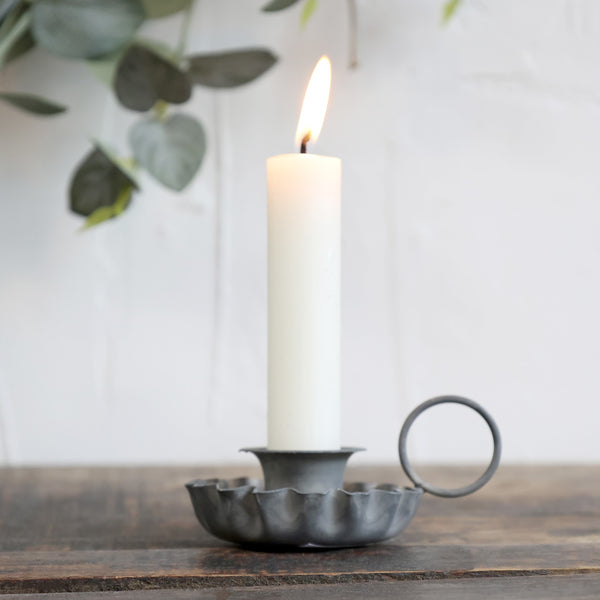 Scalloped Edge Antique Zinc Chamberstick Candle-Holder