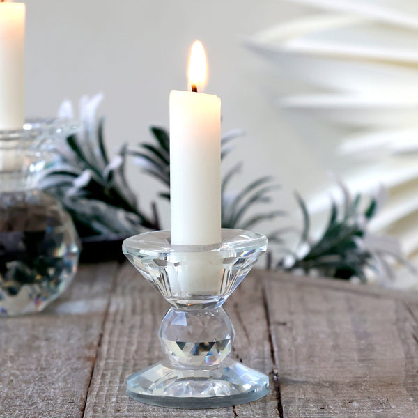 Clear Cut Glass Candlestick - Height 6.5cm