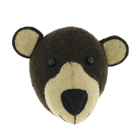 Mini Brown Bear Felt Wall Head by Fiona Walker, England