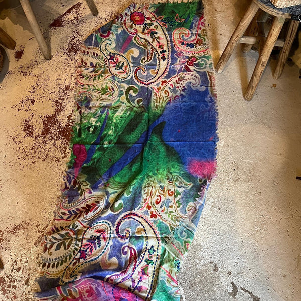 Amara Embroidered Wool Scarf from Jo Edwards - Blues