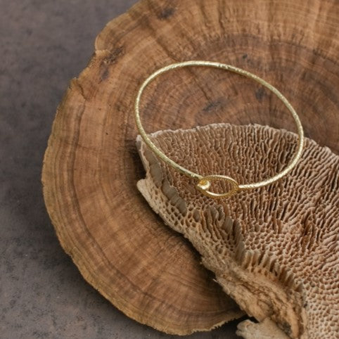 Gold Plated Hammered Bangle with Loop Closure