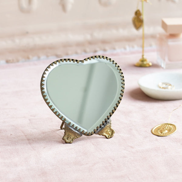 Antique Brass Standing Heart Mirror