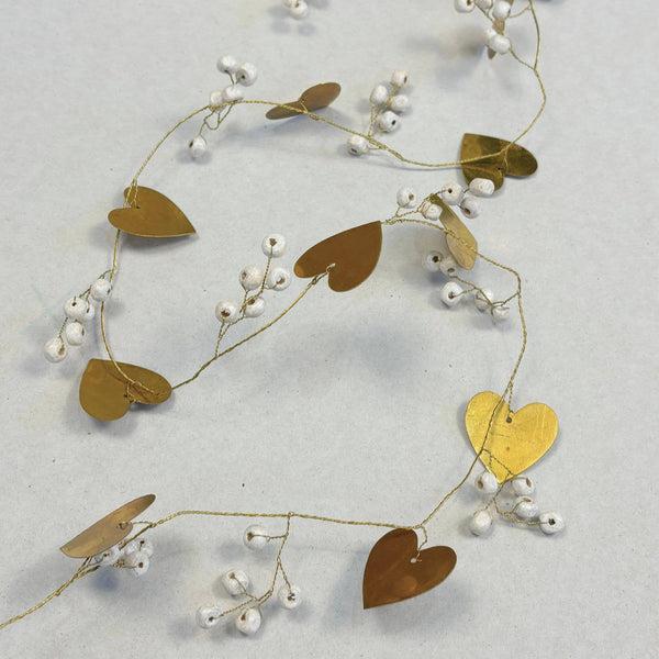 Antique Gold Hearts and White Beads Garland
