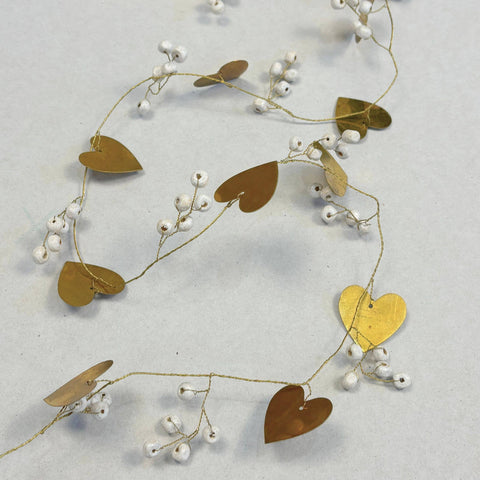 Antique Gold Hearts and White Beads Garland