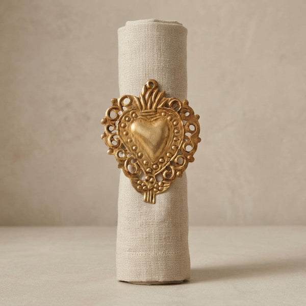 Antique Gold Sacred Heart Napkin Ring - Set of Four