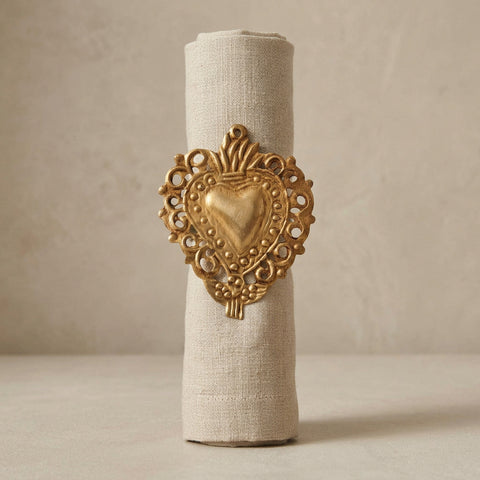 Antique Gold Sacred Heart Napkin Ring - Set of Four