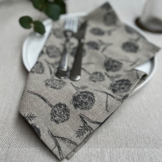 Four Recycled Cotton Napkins - Artichoke - Charcoal