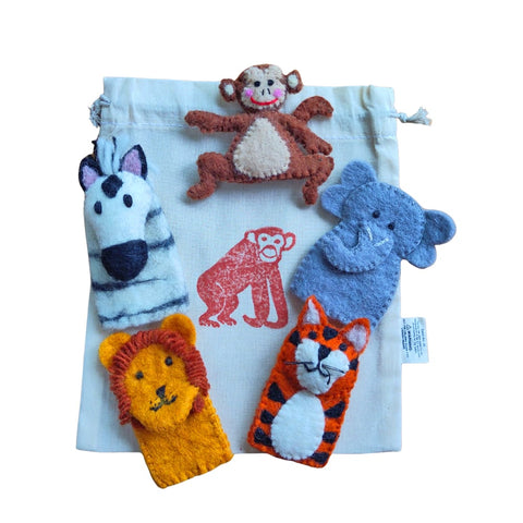 Handmade Felt Finger Puppet Set - Zoo Animals