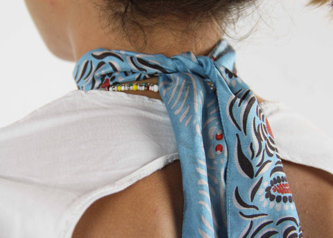 Mini Hand-Printed Silk Bandeau Scarf in Decorative Reusable Tin - Camelia Blue