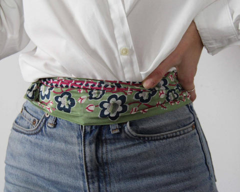 Mini Hand-Printed Silk Bandeau Scarf in Decorative Reusable Tin - Cotton Club Khaki