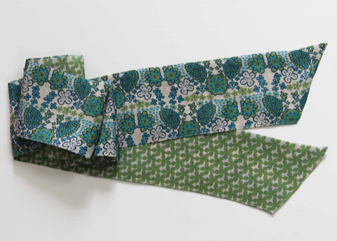 Hand-Printed Silk Bandeau Scarf in Tin - Morea Blue