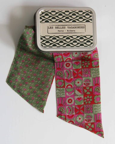 Hand-Printed Silk Bandeau Scarf in Tin - Solveig Fuchsia