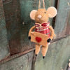 Beige Mice Felt Decorations - Pair - Red Jacket