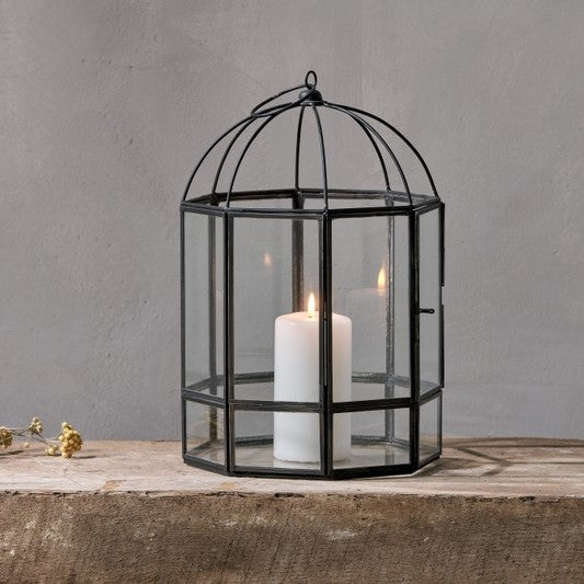 Birdcage Style Metal and Glass Lantern