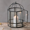 Black powder coated iron and glass birdcage style lantern