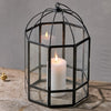 Black powder coated iron and glass birdcage style lantern