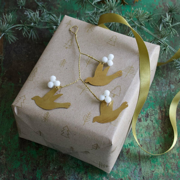 Brass Dove and Mistletoe Hanging Decoration
