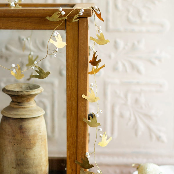 Brass Doves and White Berries Garland