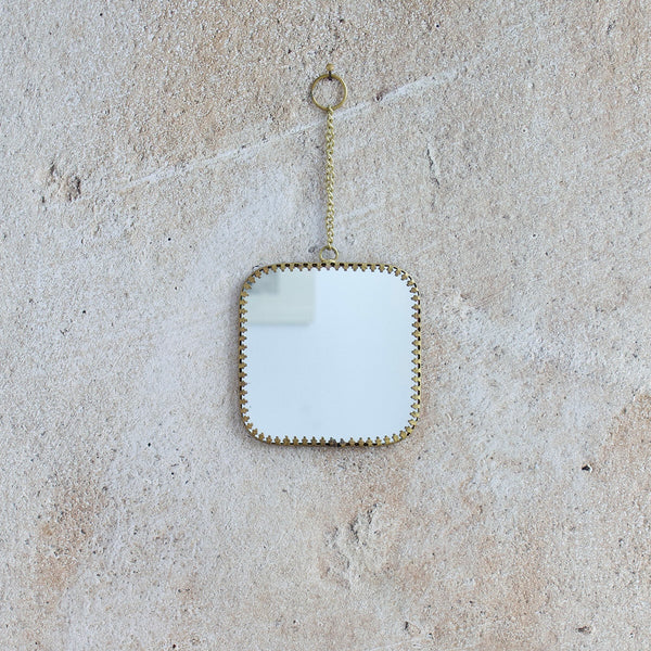 Brass Edged Hanging Mirror with Chain - Small Square