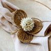 Brass and Pearl Beaded Flower Napkin Rings - Set of Four