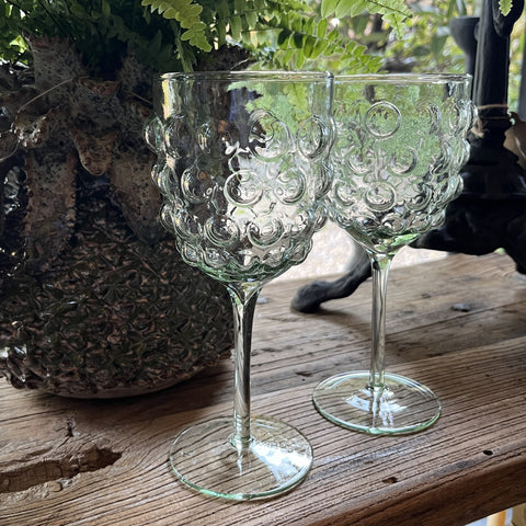 Sea Green Glass Bubble Wine Glass - Set of Four
