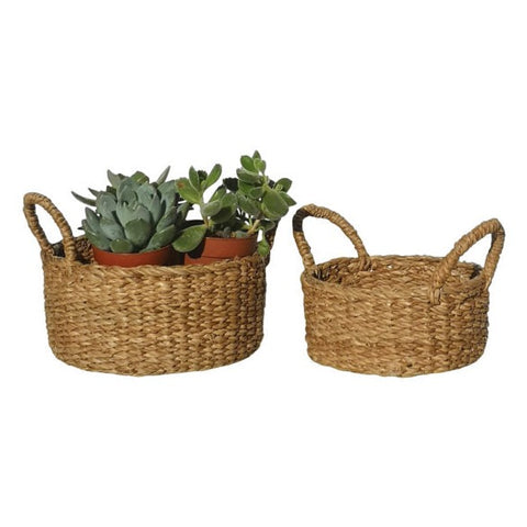 Set of Two Small Round Hogla Baskets with Handles