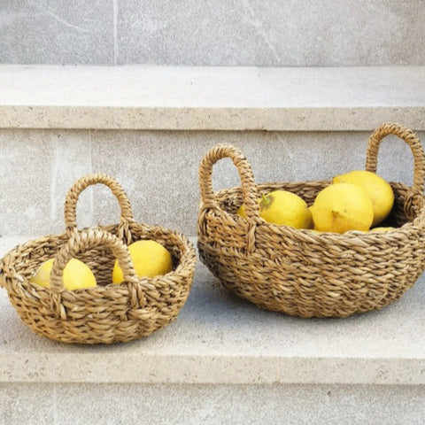 Set of Two Round Hogla Bowl Baskets with Handles