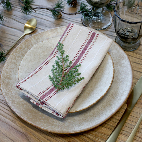 Cherry Red Stripe Cotton Napkin - Set of Four