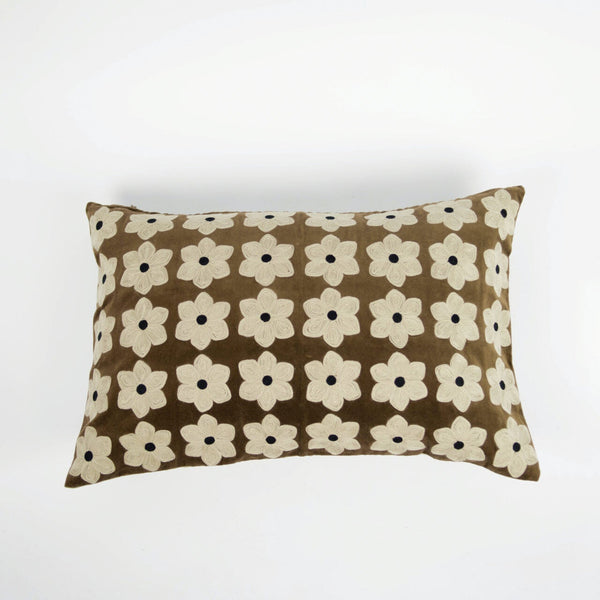 Chocolate Brown Daisy Cushion - Cotton Velvet & Linen - Olsson & Jensen