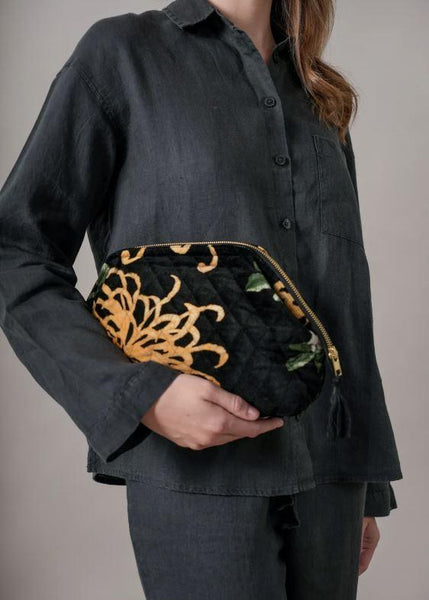 Chrysanthemum Black Velvet Pouch
