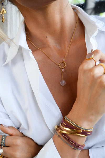 Circle Drop Necklace - Aventurine - Ibu Jewels