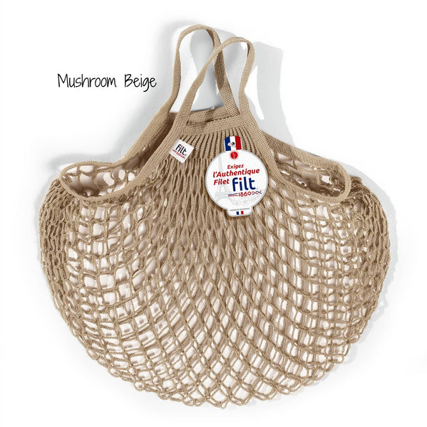 Classic French String Market Bag - Regular Size - Short Handles Mushroom Beige Mastic