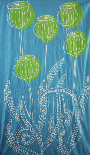 Hand-Printed Large Organic Cotton Rectangular Scarf - Mekong Blue - Les Belles Vagabonds