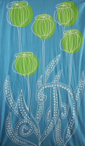 Hand-Printed Large Organic Cotton Rectangular Scarf - Mekong Blue - Les Belles Vagabonds