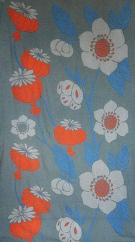 Hand-Printed Large Organic Cotton Rectangular Scarf - Poppy Khaki - Les Belles Vagabonds