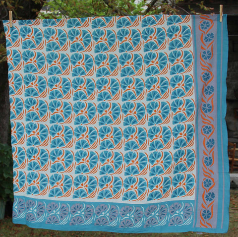 Hand-Printed Large Organic Cotton Square Scarf - Diego Orange
