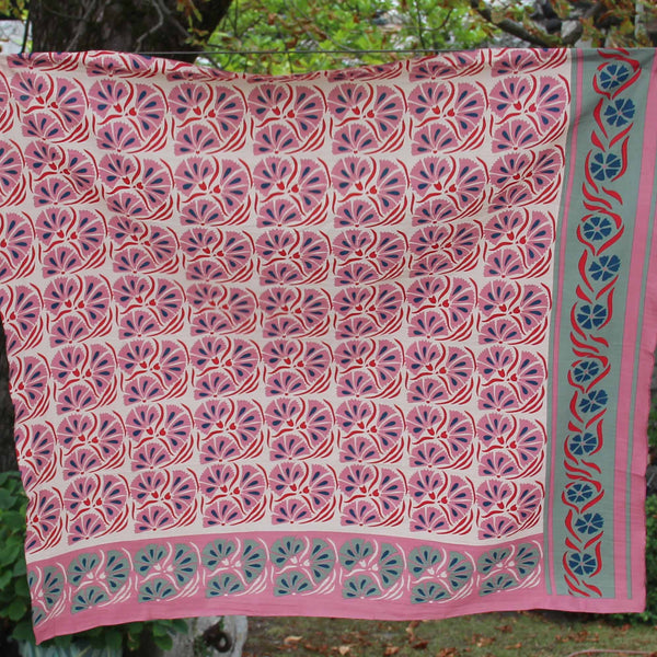 Hand-Printed Large Organic Cotton Square Scarf - Diego Rose - Les Belles Vagabonds