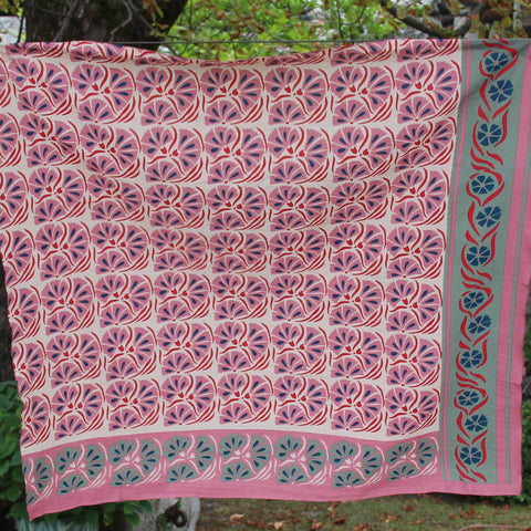 Hand-Printed Large Organic Cotton Square Scarf - Diego Rose - Les Belles Vagabonds