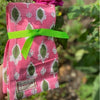 Cotton Block-Printed Pink with Green Leaf Napkins - Set of Four