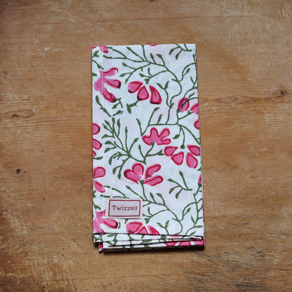 Cotton Block-Printed Sweet Pea Napkins - Set of Four