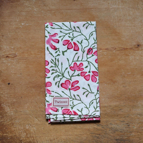 Cotton Block-Printed Sweet Pea Napkins - Set of Four