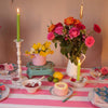 Cotton Block Printed Pink Stripe Tablecloth