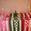 Cotton Block Printed Pink Stripe Tablecloth