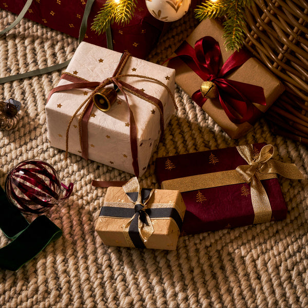 Cotton Paper Christmas Gift Wrap - Assorted - Berry, Truffle, White