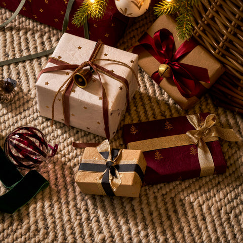 Cotton Paper Christmas Gift Wrap - Assorted - Berry, Truffle, White